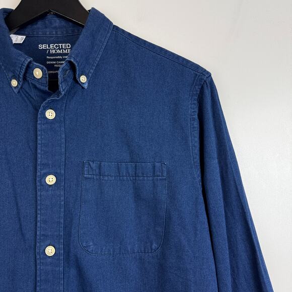 Selected Homme Mens Denim Chambrey Regular Fit Shirt Button Down Blue - 15 S - Picture 2 of 8